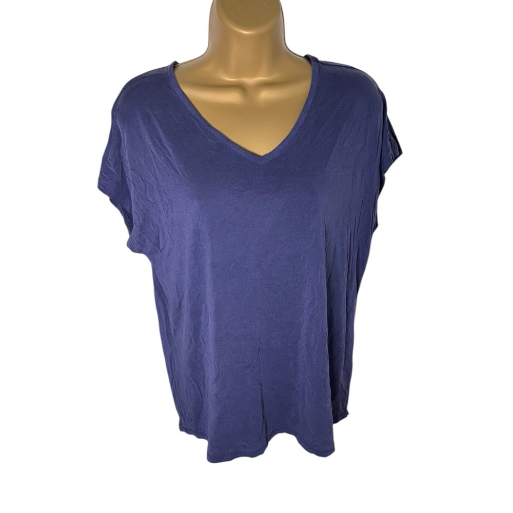 Leo & Nicole Modal Blend Cap Sleeve V-Neck Tee Navy Blue Boxy Fit M